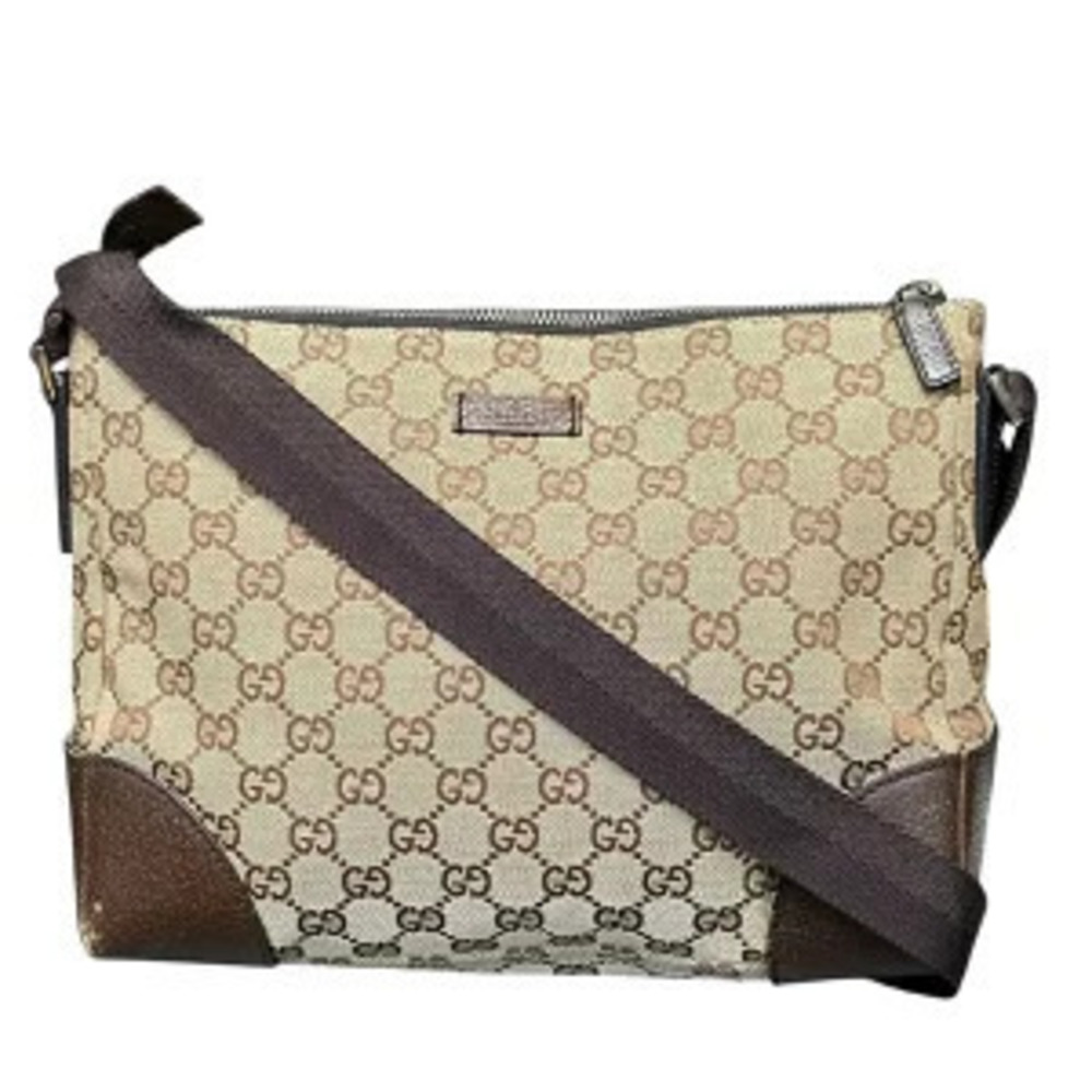 Gucci GG Canvas Crossbody Bag beige monogram canvas brown leather